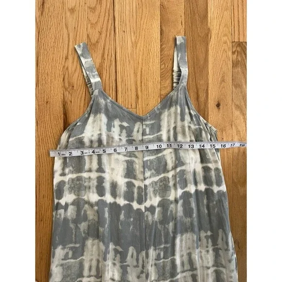 Japna Womens Grey White Tie Dye Ruffle Hem Wide Leg Jumpsuit Size M Boho Rayon - Picture 5 of 9